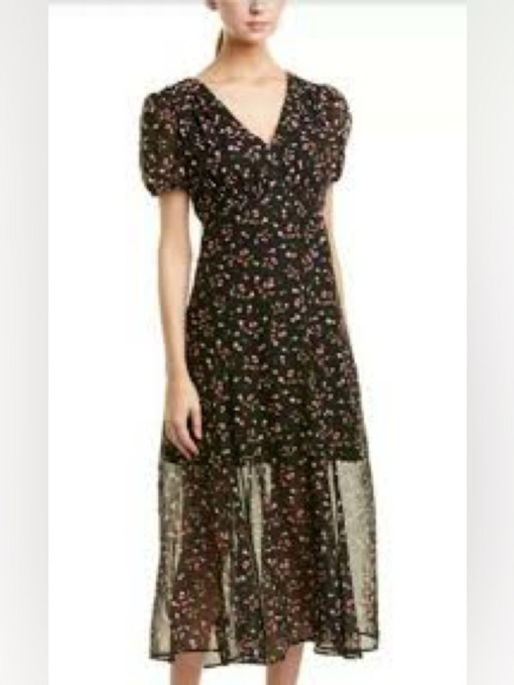 NWOT Betsey Johnson Black Cherry Print Short-Sleeve Maxi Dress